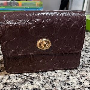 Coach Dark Brown Embossed Mini Bag